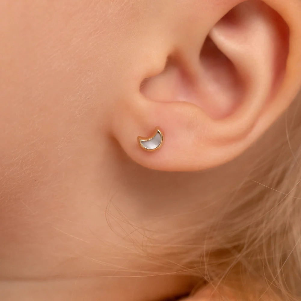 14k Mother of Pearl Moon Shaped Earrings | Children Collection | Luby 
