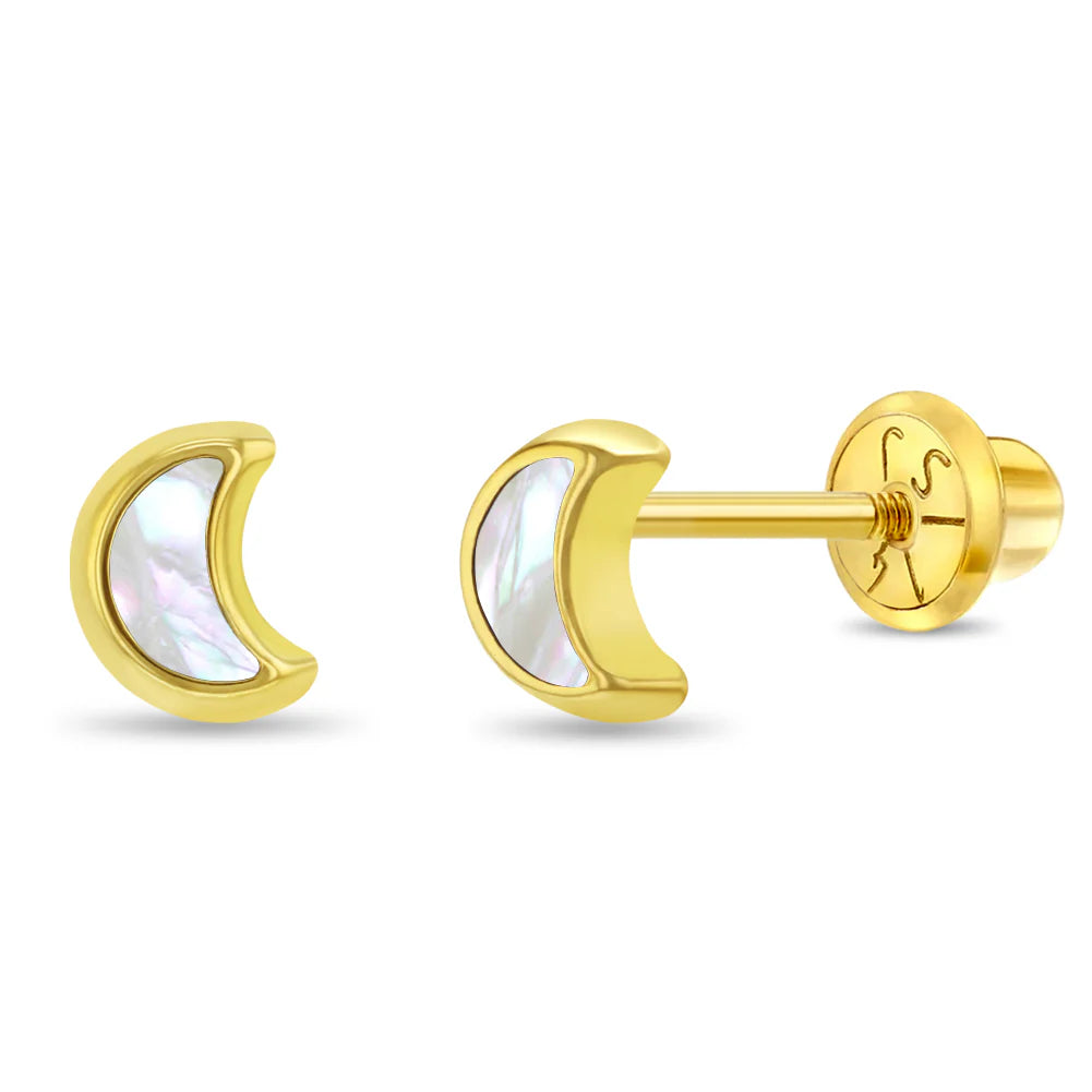 14k Mother of Pearl Moon Shaped Earrings | Children Collection | Luby 