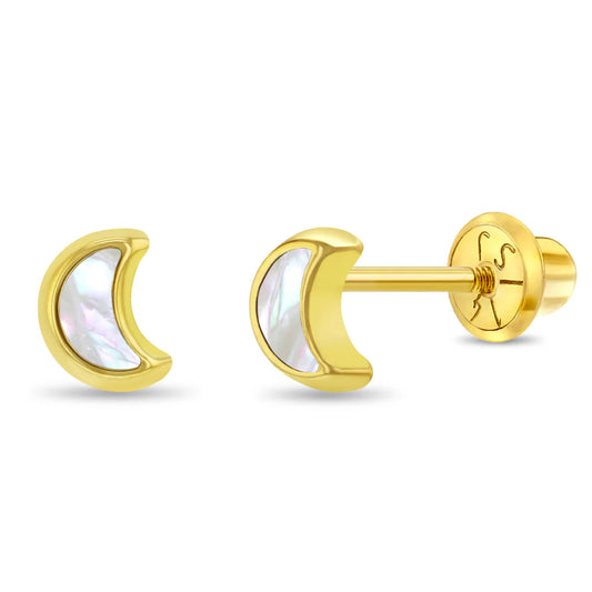 14k Mother of Pearl Moon Shaped Earrings