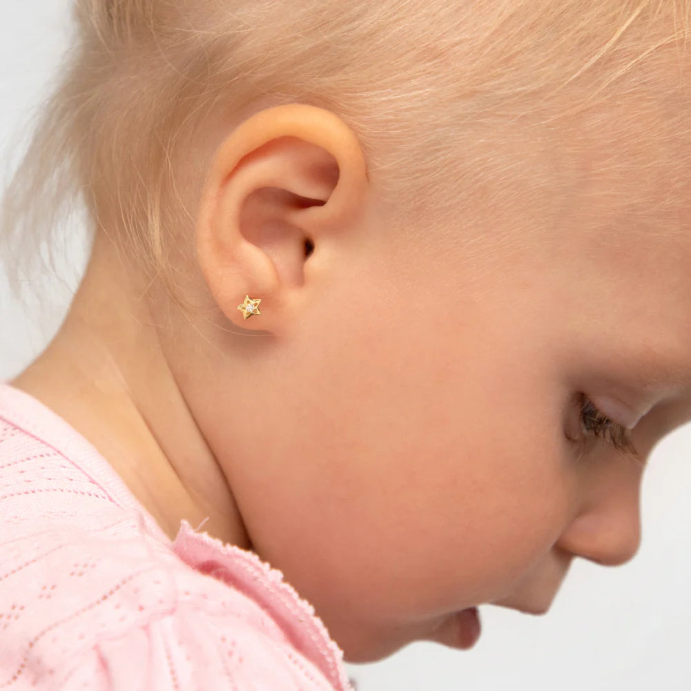 14k CZ Star Girl Earrings | Children Collection | Luby 