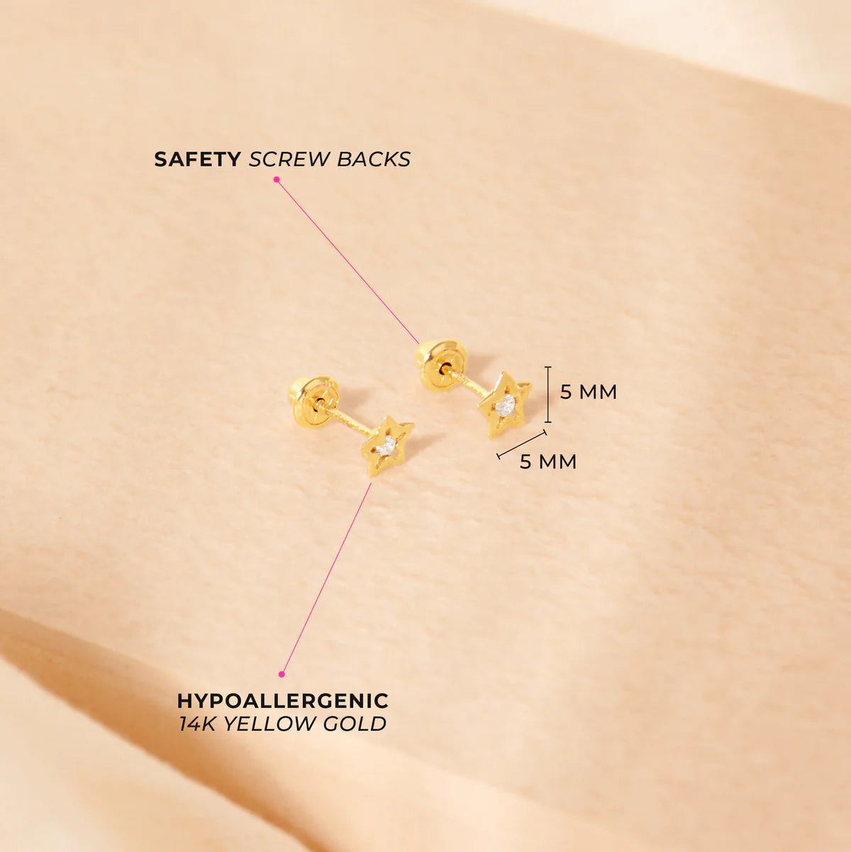 14k CZ Star Girl Earrings | Children Collection | Luby 