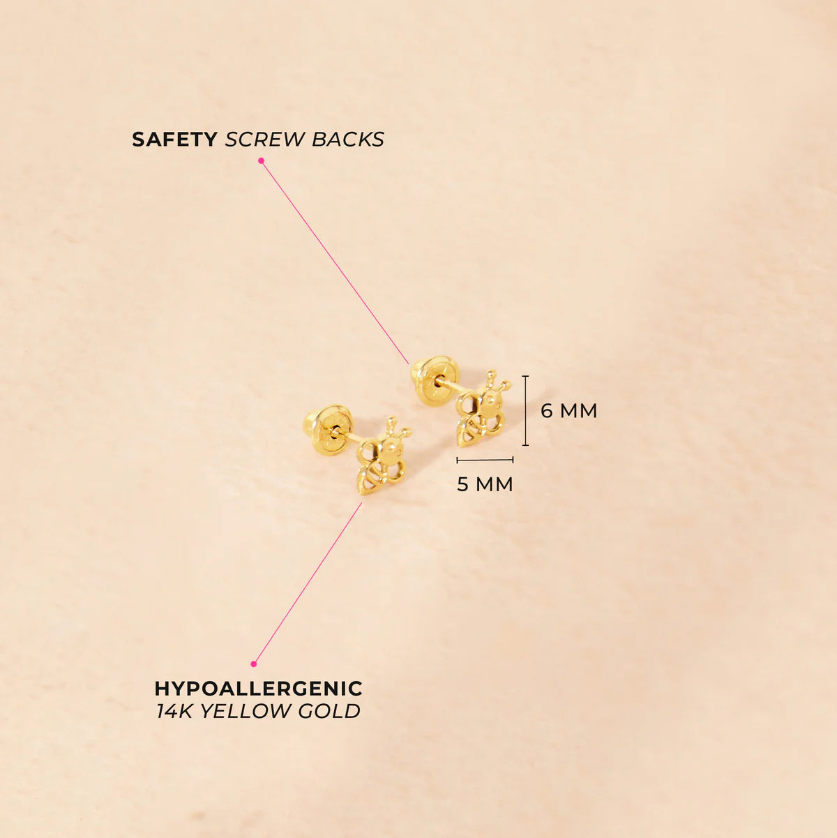 14k Sweet Bee Girl Earrings | Children Collection | Luby 