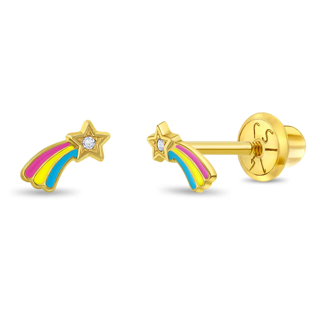 14k Shooting Star Enamel Earrings | Children Collection | Luby 