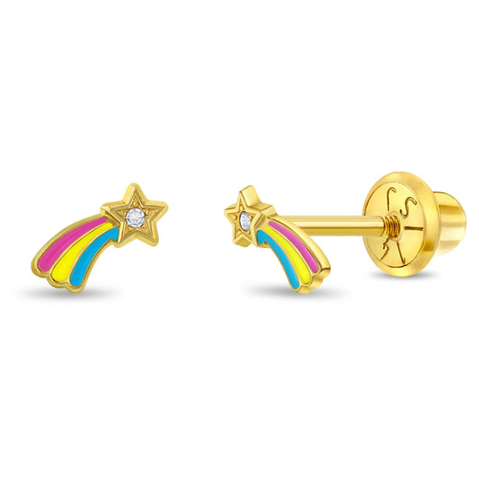 14k Shooting Star Enamel Earrings