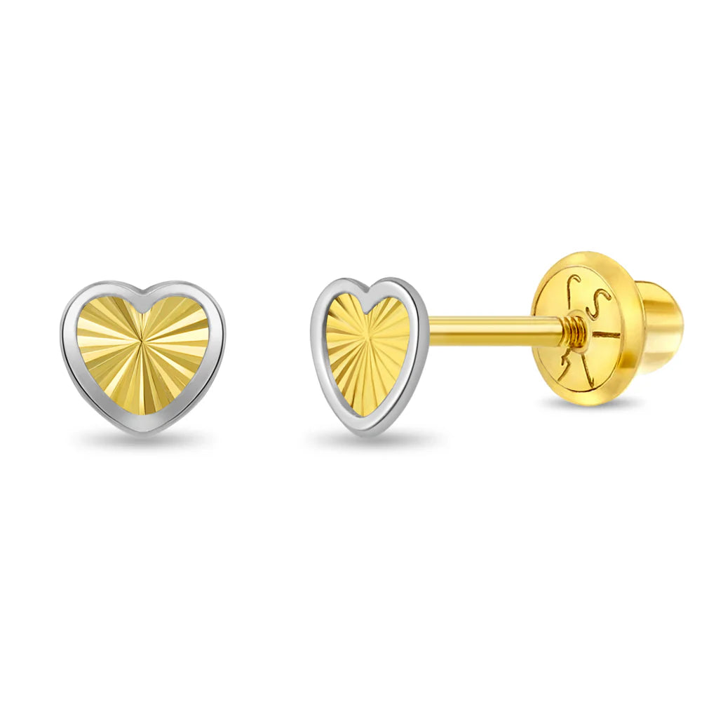 14k Two Tone Heart Earrings