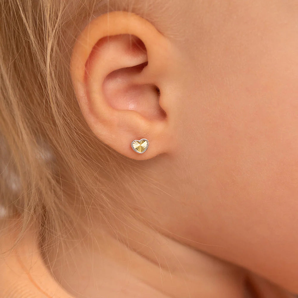 14k Two Tone Heart Earrings