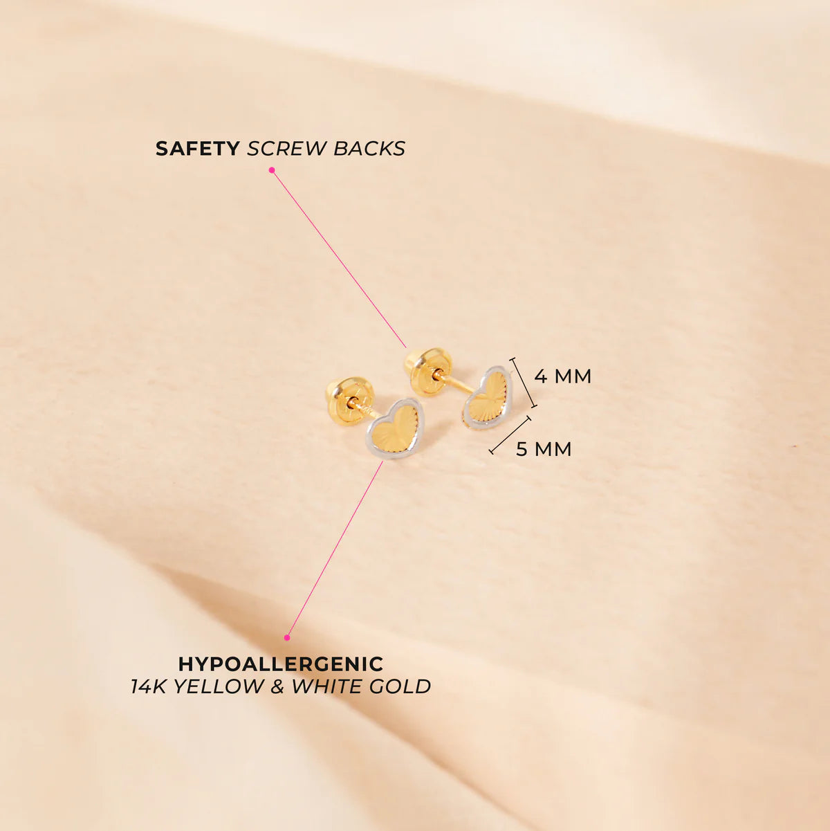 14k Two Tone Heart Earrings | Children Collection | Luby 