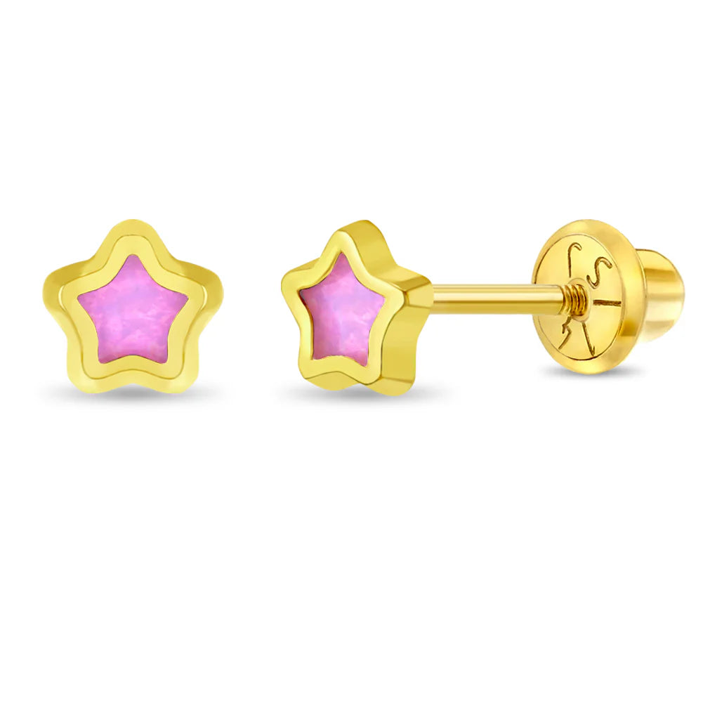 14k Pretty in Pink Star  Girl Earrings | Children Collection | Luby 