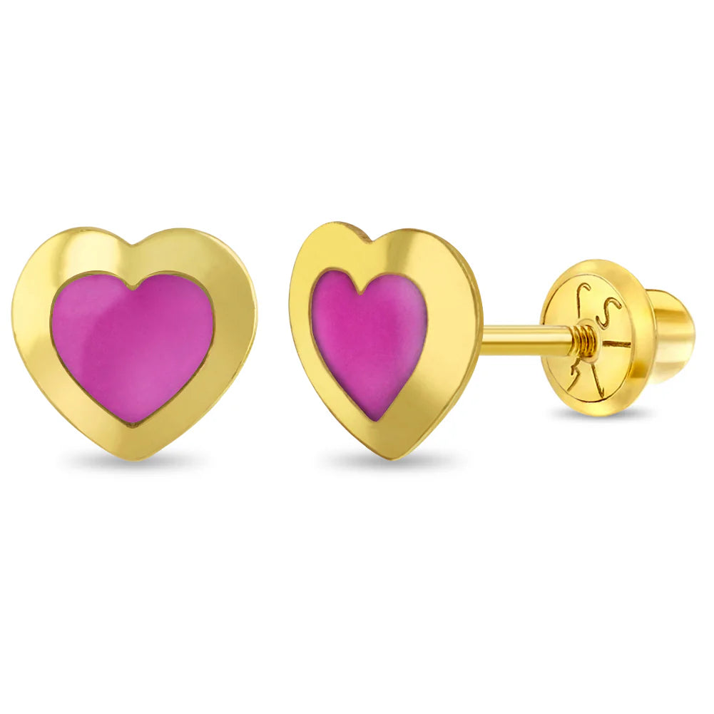 14k Enamel Heart Girl Earrings | Children Collection | Luby 