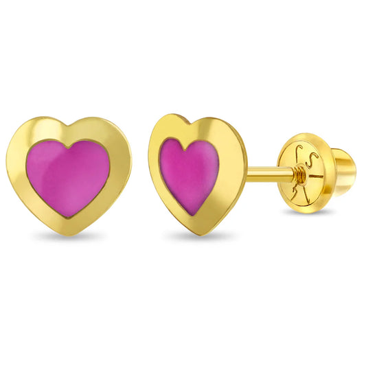 14k Enamel Heart Girl Earrings | Children Collection | Luby 