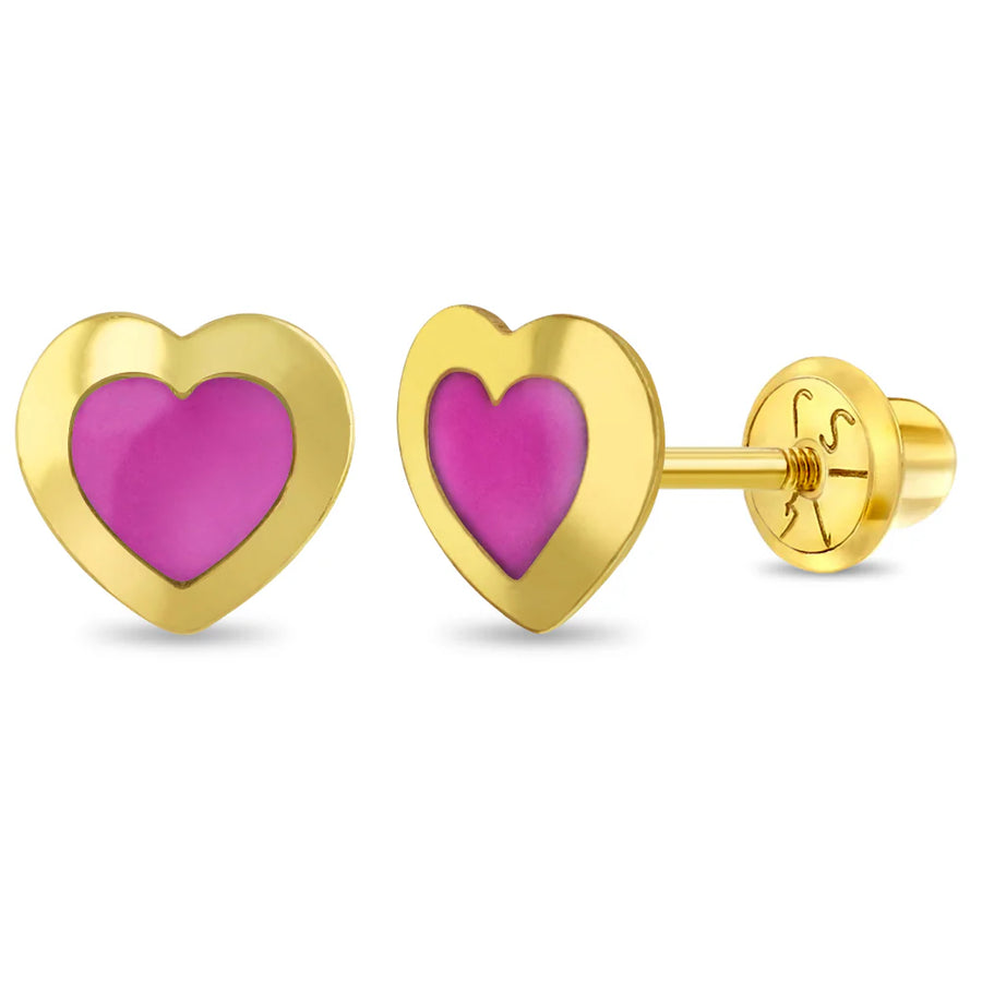14k Enamel Heart Girl Earrings