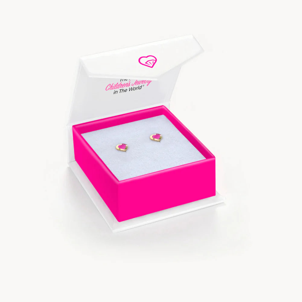 14k Enamel Heart Girl Earrings | Children Collection | Luby 