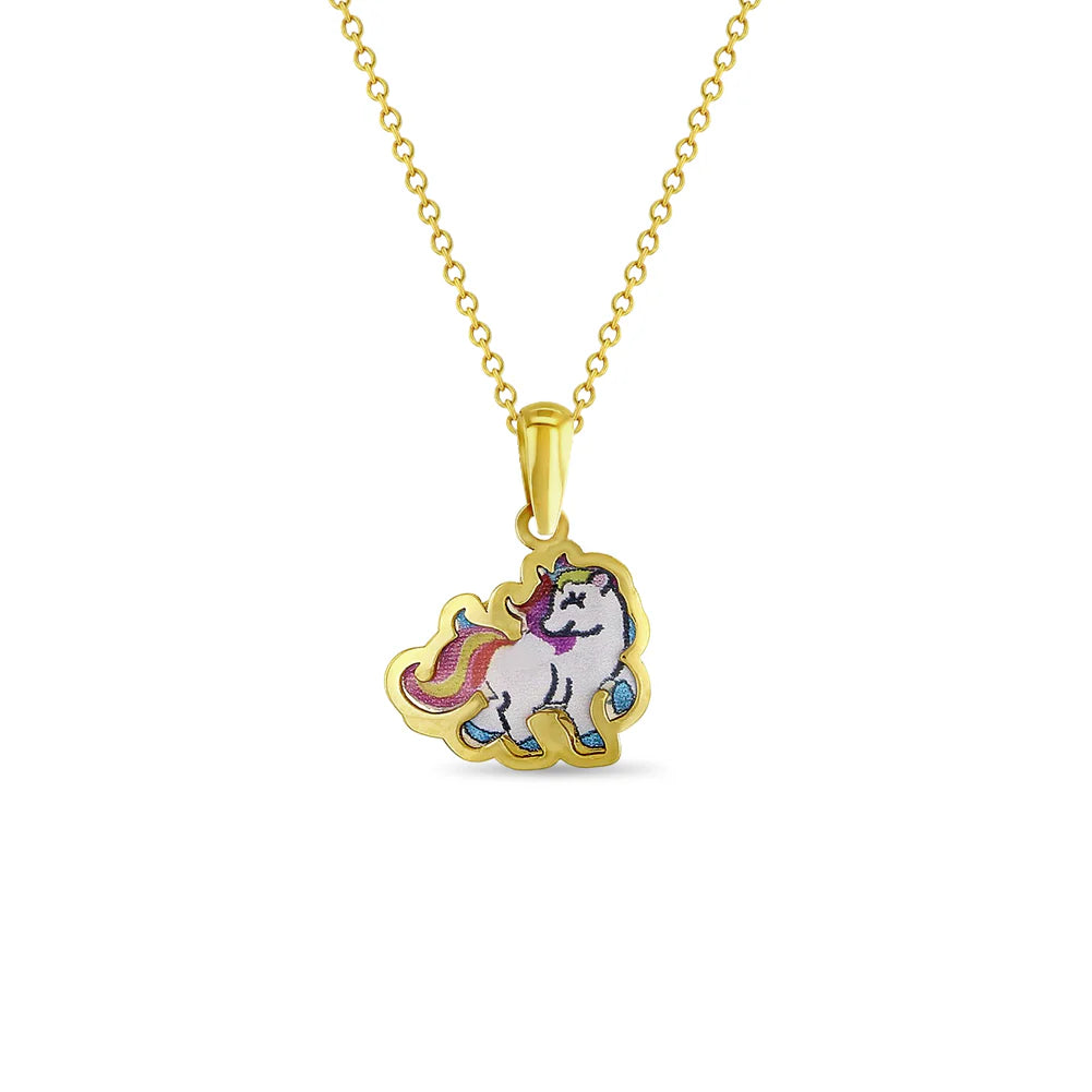 14k Prancing Unicorn Kids Pendant Necklace | Children Collection | Luby 