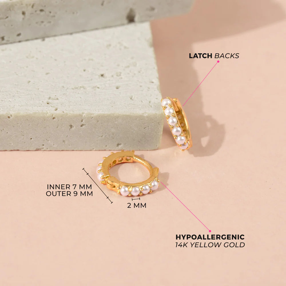 14k Petite Pearl Hoop Earrings | Children Collection | Luby 