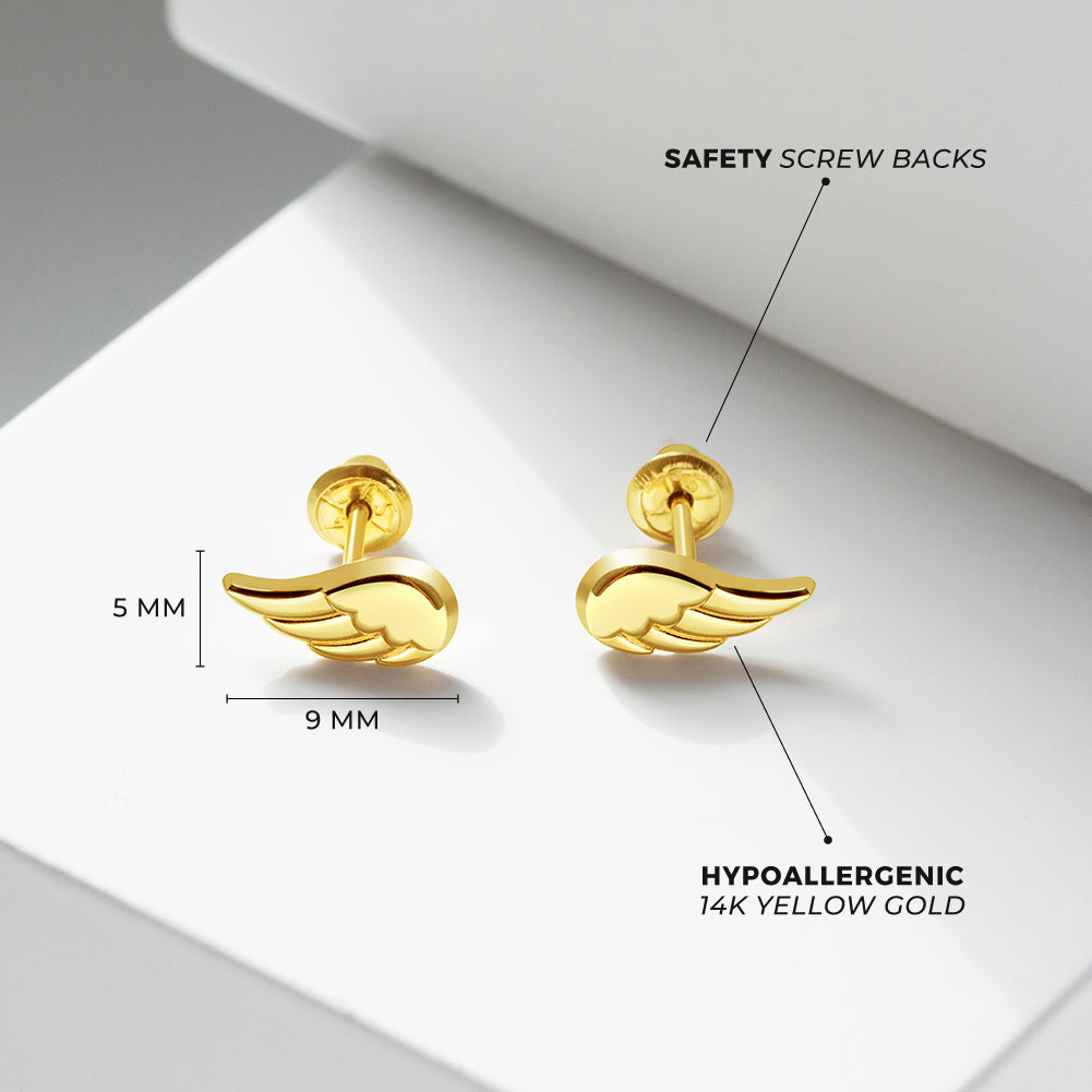 14k Angel Wings Children's Earrings | Children Collection | Luby 