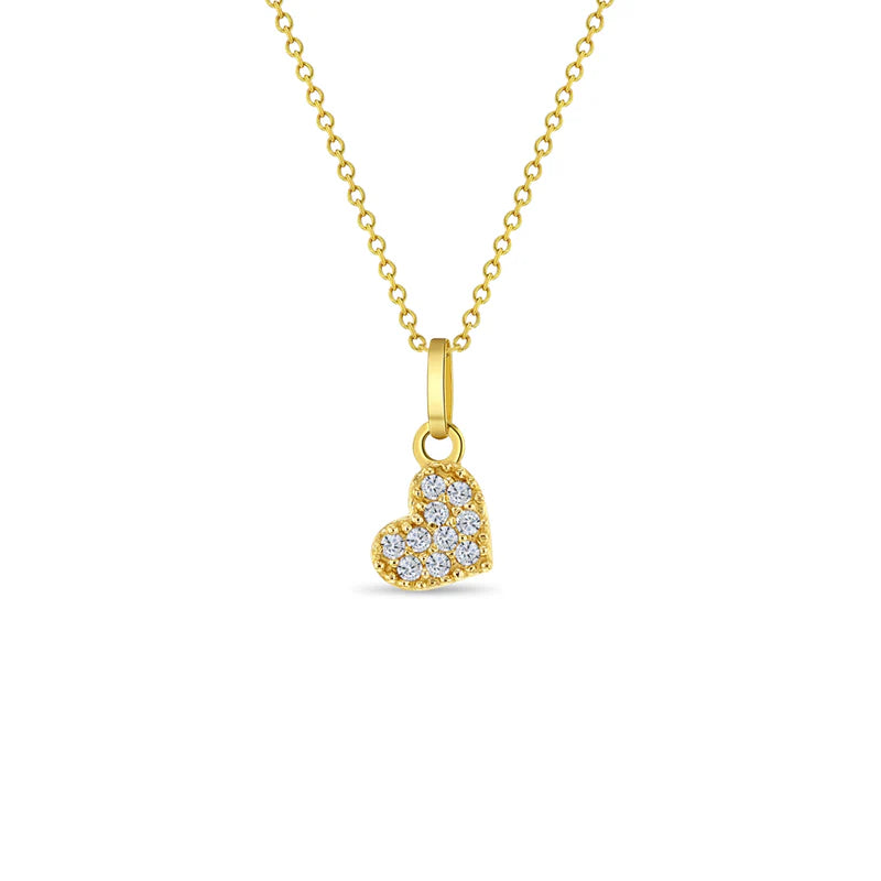 14k Tiny CZ Encrusted Heart Baby Necklace | Children Collection | Luby 