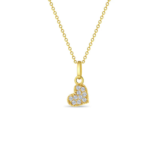 14k Tiny CZ Encrusted Heart Baby Necklace