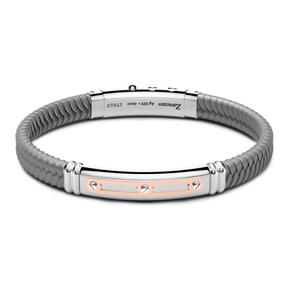 Zancan black silicone bracelet with silver tag and rose gold details | Zancan | Luby 