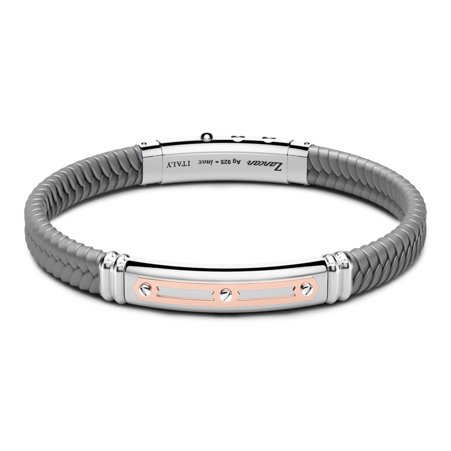 Zancan black silicone bracelet with silver tag and rose gold details