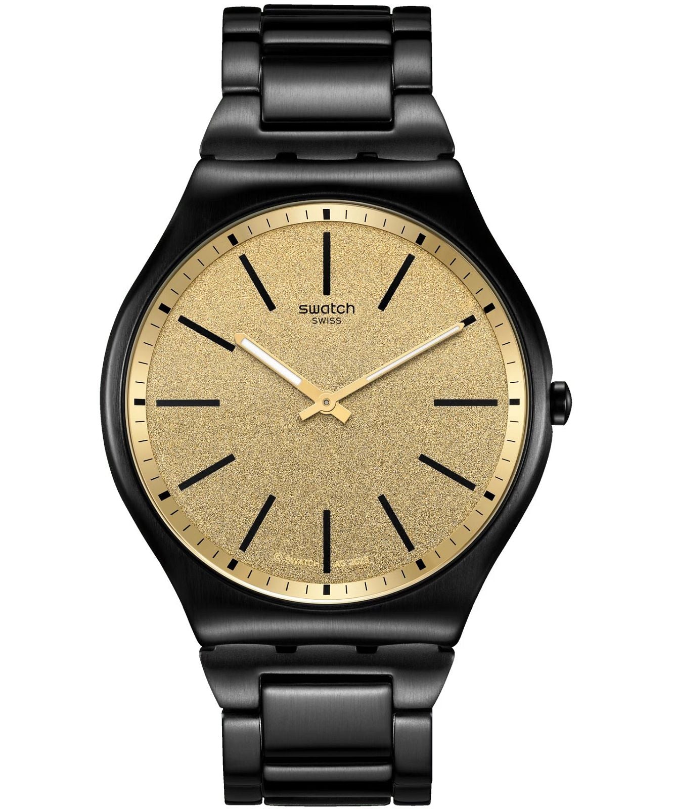 Swatch DASHING SLATE (42mm) Gold Glitter Dial / Black Stainless Steel Bracelet