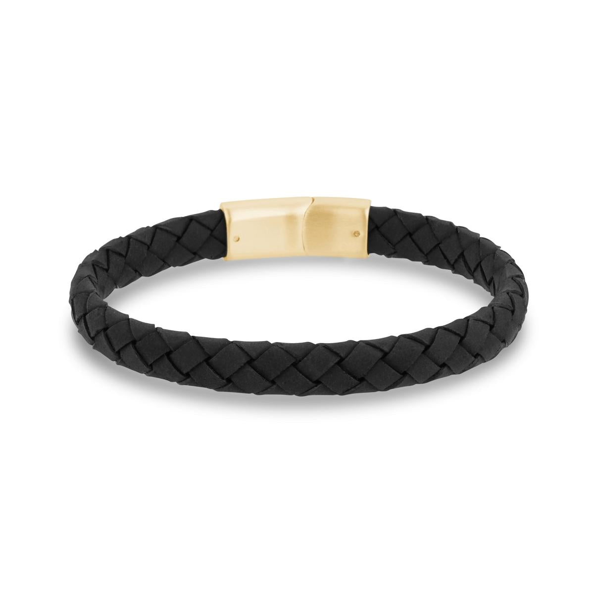 Flat Black Leather Gold Claps Bracelet | ARZ Steel | Luby 
