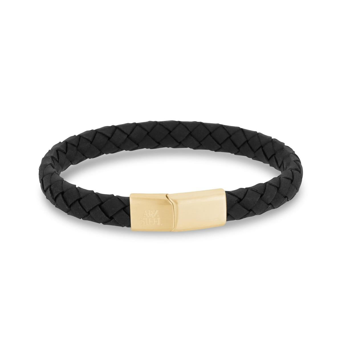 Flat Black Leather Gold Claps Bracelet | ARZ Steel | Luby 