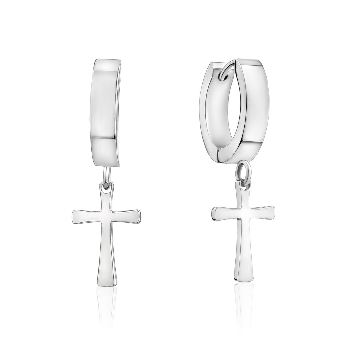 Steel Cross Huggie Earrings | ARZ Steel | Luby 