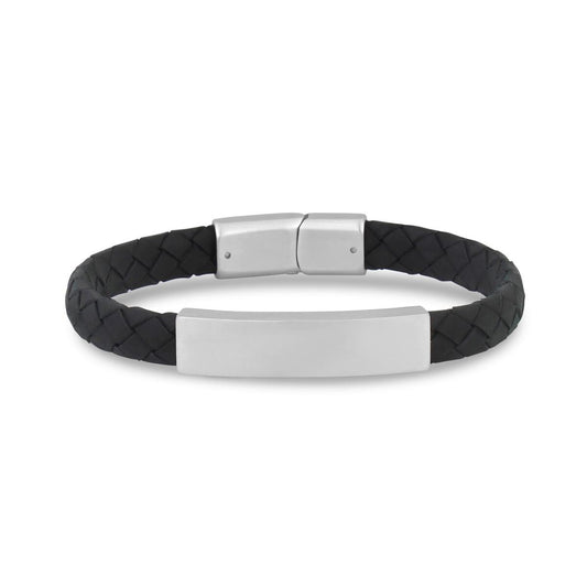 8mm Flat Black Leather I.D. Bracelet | ARZ Steel | Luby 