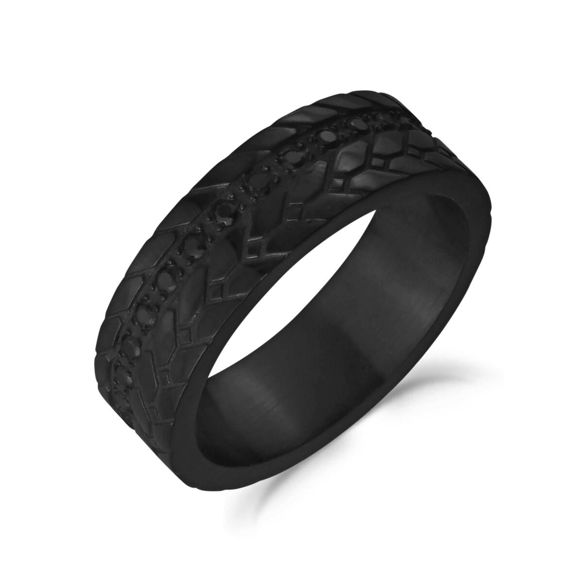 Black Stones Detailed Black steel Ring | ARZ Steel | Luby 