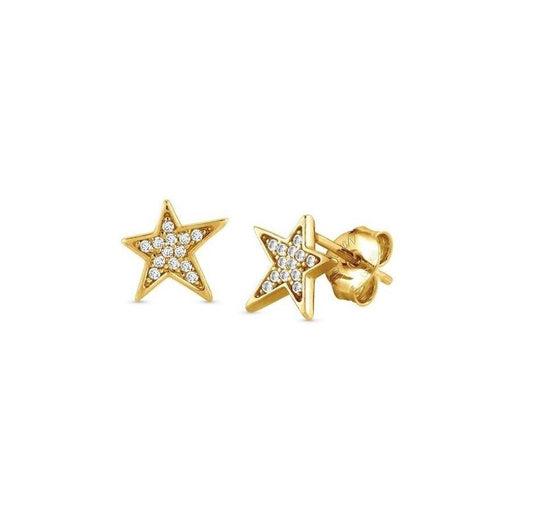 Yellow Gold Stud Earrings with Stars & White Zirconia | Nomination Italy | Luby 
