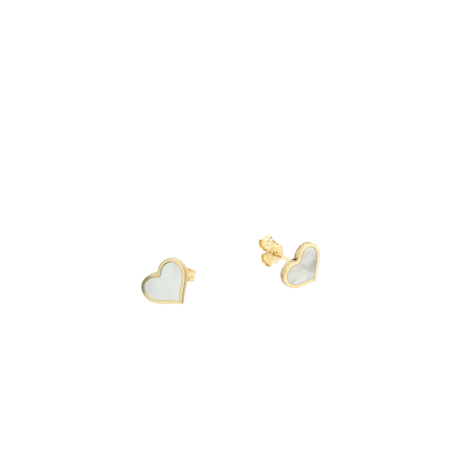 14K Gold Mother Pearl Medium Heart Stud Earrings | Luby Gold Collection | Luby 