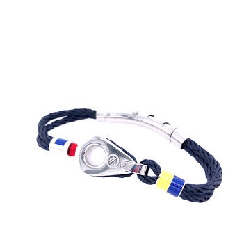 Grey-Blue Double Rope with Silver Pulley and Nautical Flags Charms Bracelet (Grey/Silver) | Seaknots | Luby 