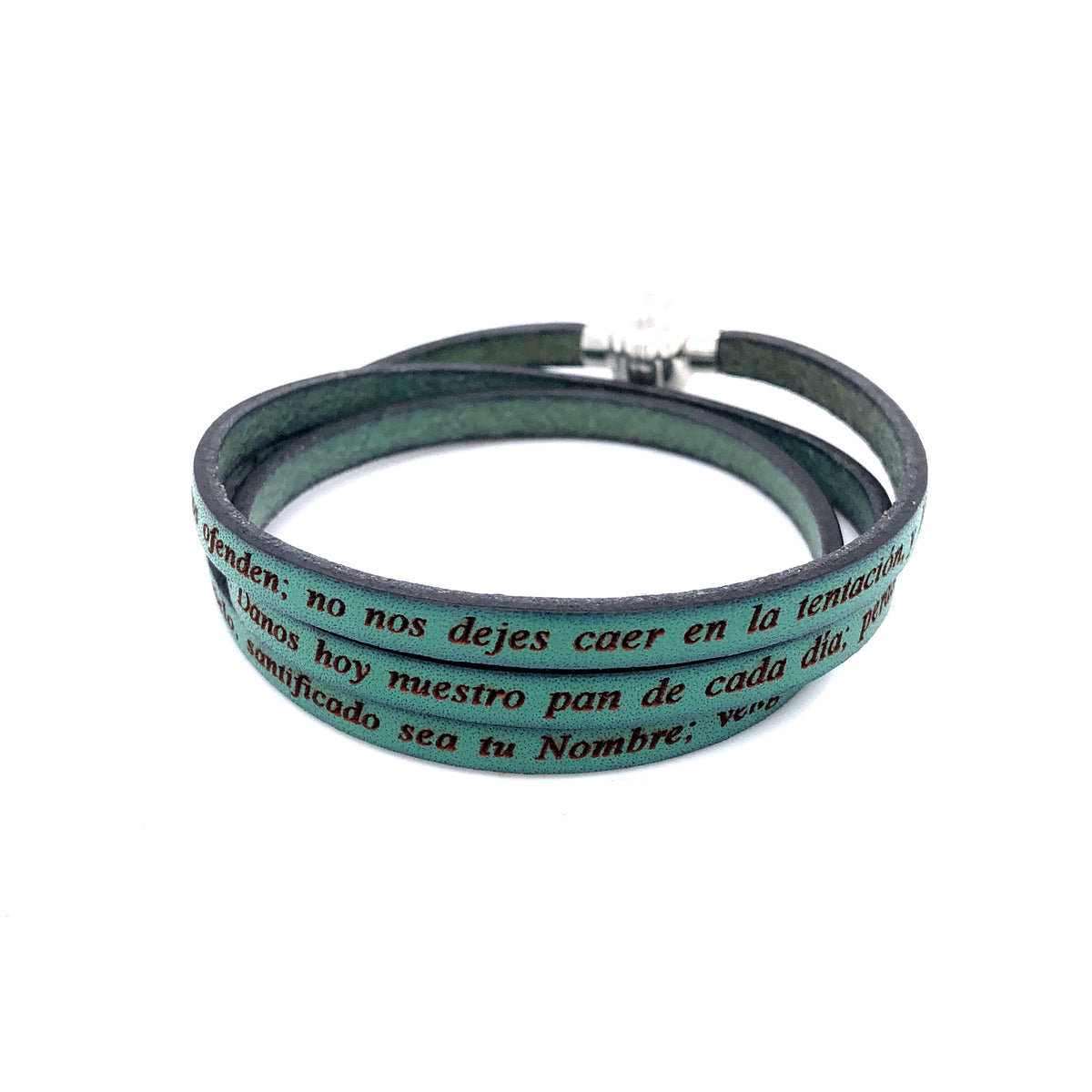 Lord's Prayer in Spanish Engraved Leather Bracelet (Green) | AMEN | Luby 