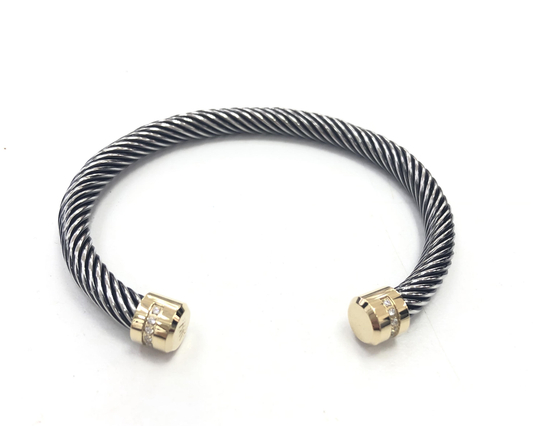 Black, Gold and Steel Twisted Bangle with C.Z Stones Bracelet | ARZ Steel | Luby 