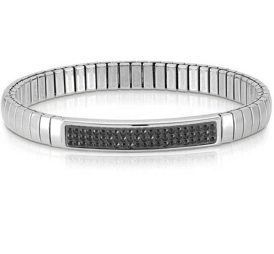 Glitter Stretch Bracelet in Silver & Black Crystals