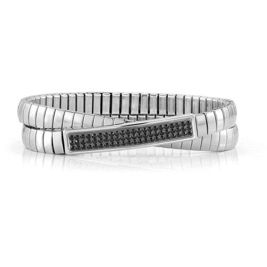 Glitter Stretch Double Bracelet in Silver & Black Crystals