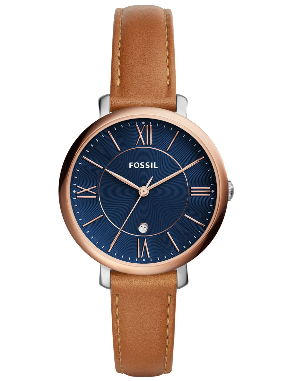 Ladies Jacqueline Watch (Brown/Blue/Rose-Gold) | Fossil | Luby 