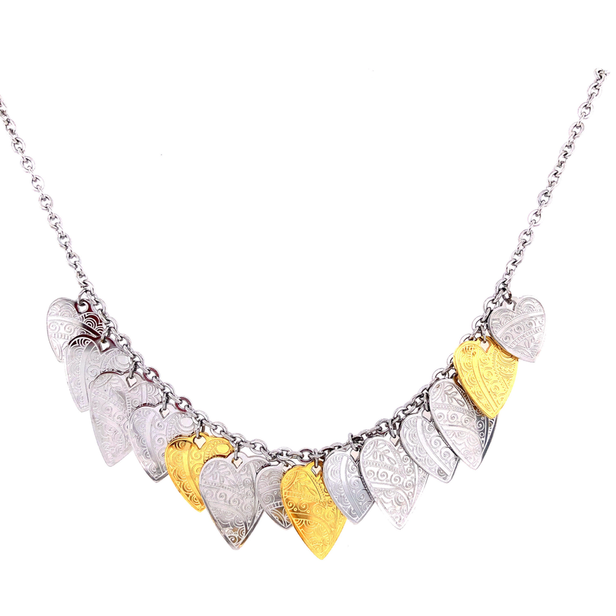 Marrakech Hearts Steel Pendant Necklace (Silver-Gold)