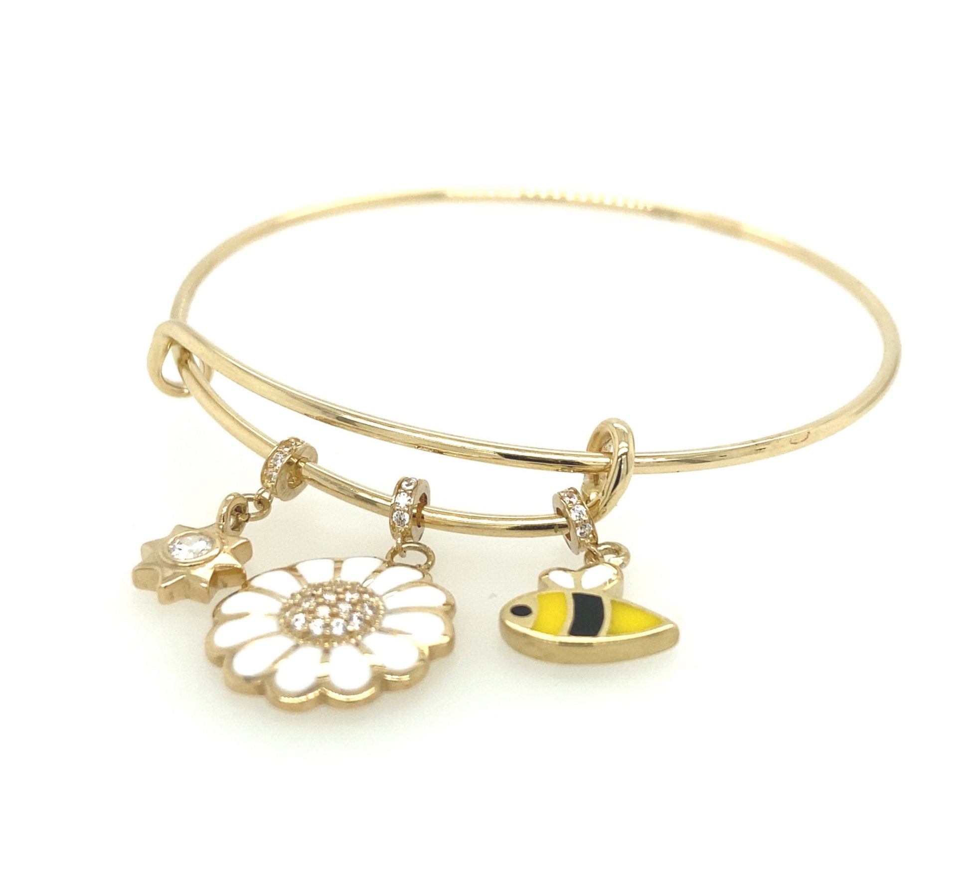 14k Gold Bangle with Dangling Bee, Flower and Star | Luby Gold Collection | Luby 