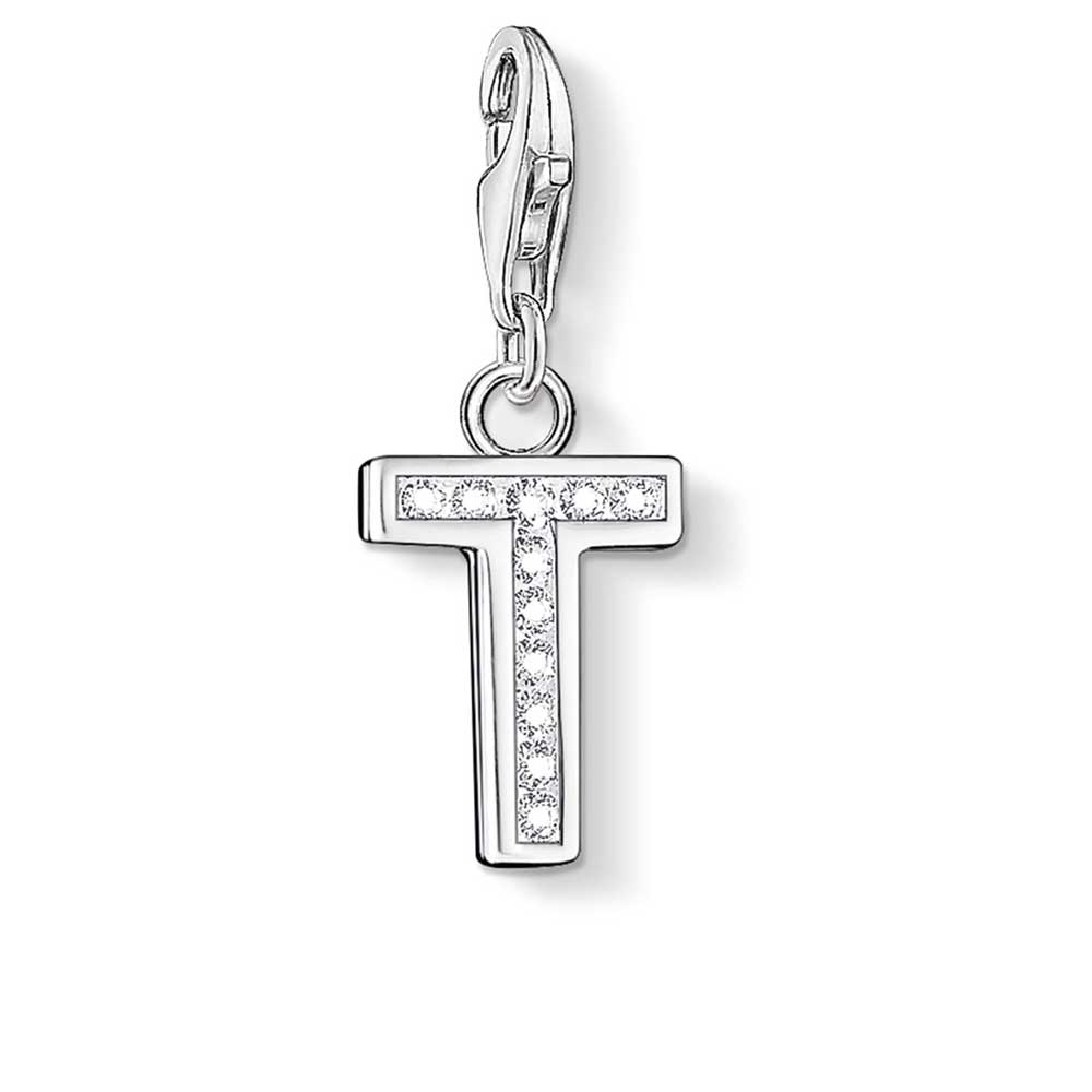 Letter T with CZ Crystals Charm (Silver) | Thomas Sabo | Luby 