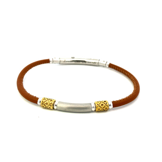 Leather brown with Gold and Silver Charms Bracelet | Zancan | Luby 