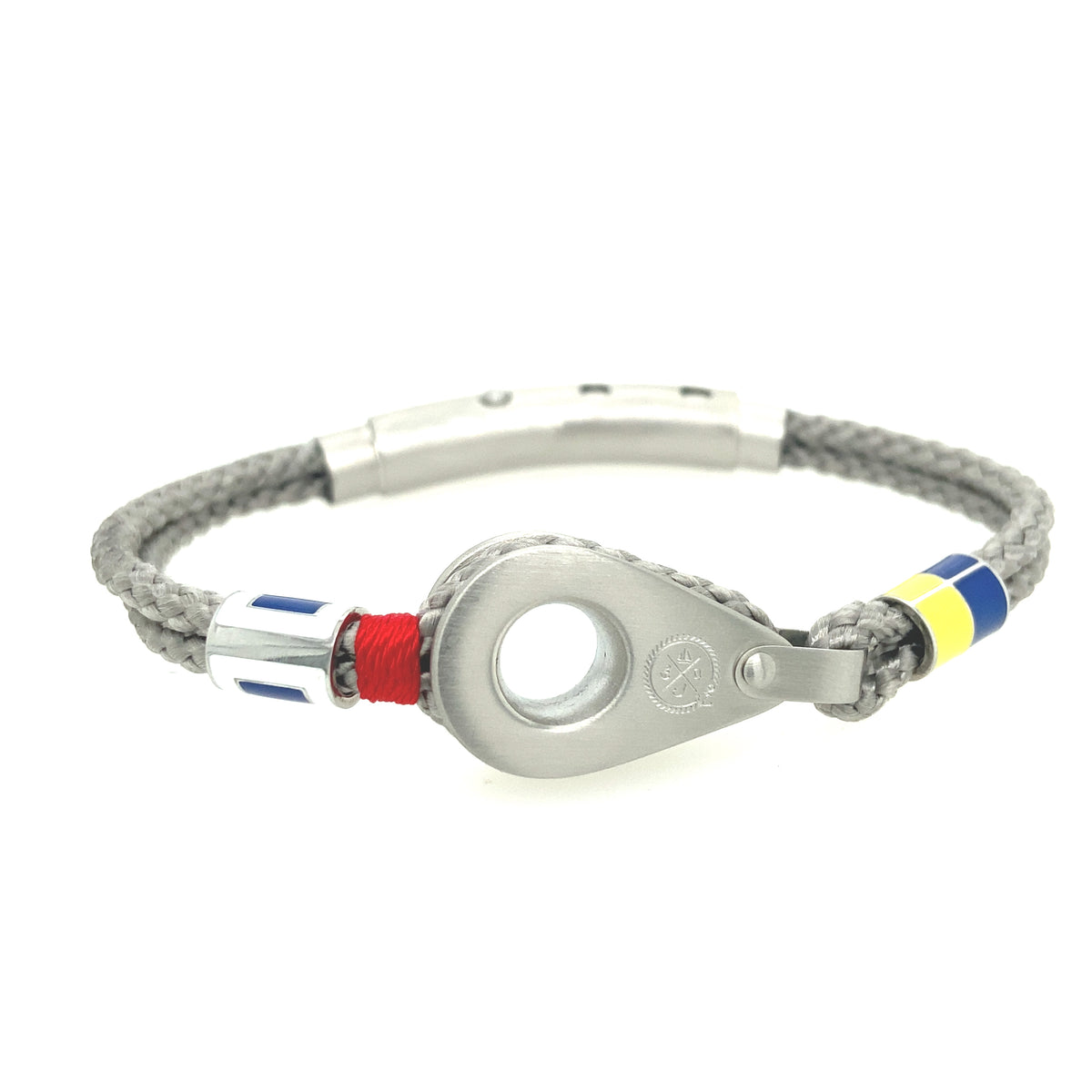 Grey Double Cord Shackle with Gold Pulley and Nautical Flags Charms Bracelet | Seaknots | Luby 