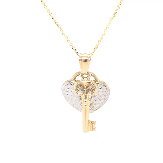 14K Two-Tone Heart Key Pendant