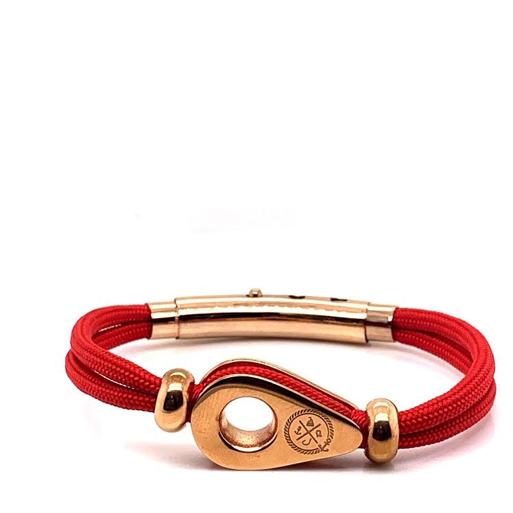 Red Double Cord with Rose-Gold Pulley and Beads Bracelet (Red/Rose-Gold) | Seaknots | Luby 
