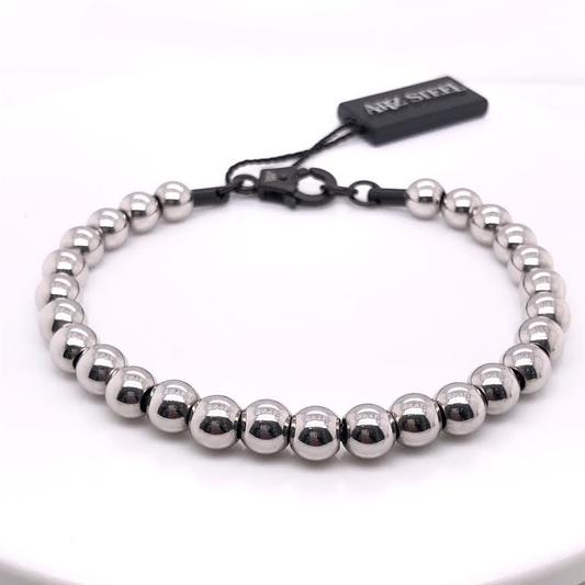7mm Stainless-Steel Black Chain Bead Bracelet | ARZ Steel | Luby 