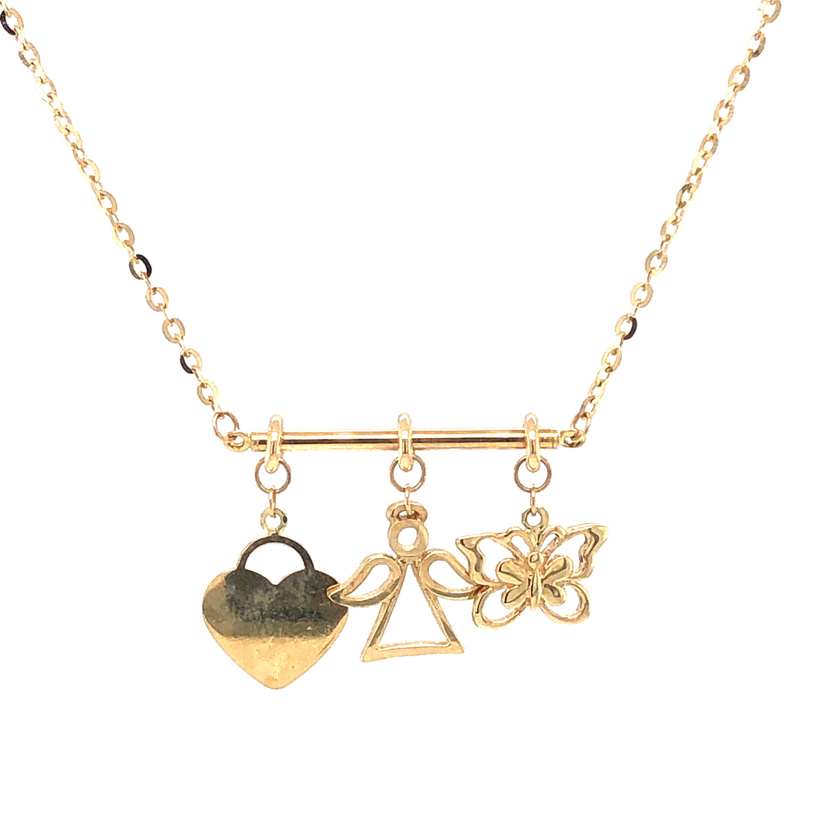 14K Butterfly, Angel & Heart Charms Yellow Gold Necklace | Luby Gold Collection | Luby 