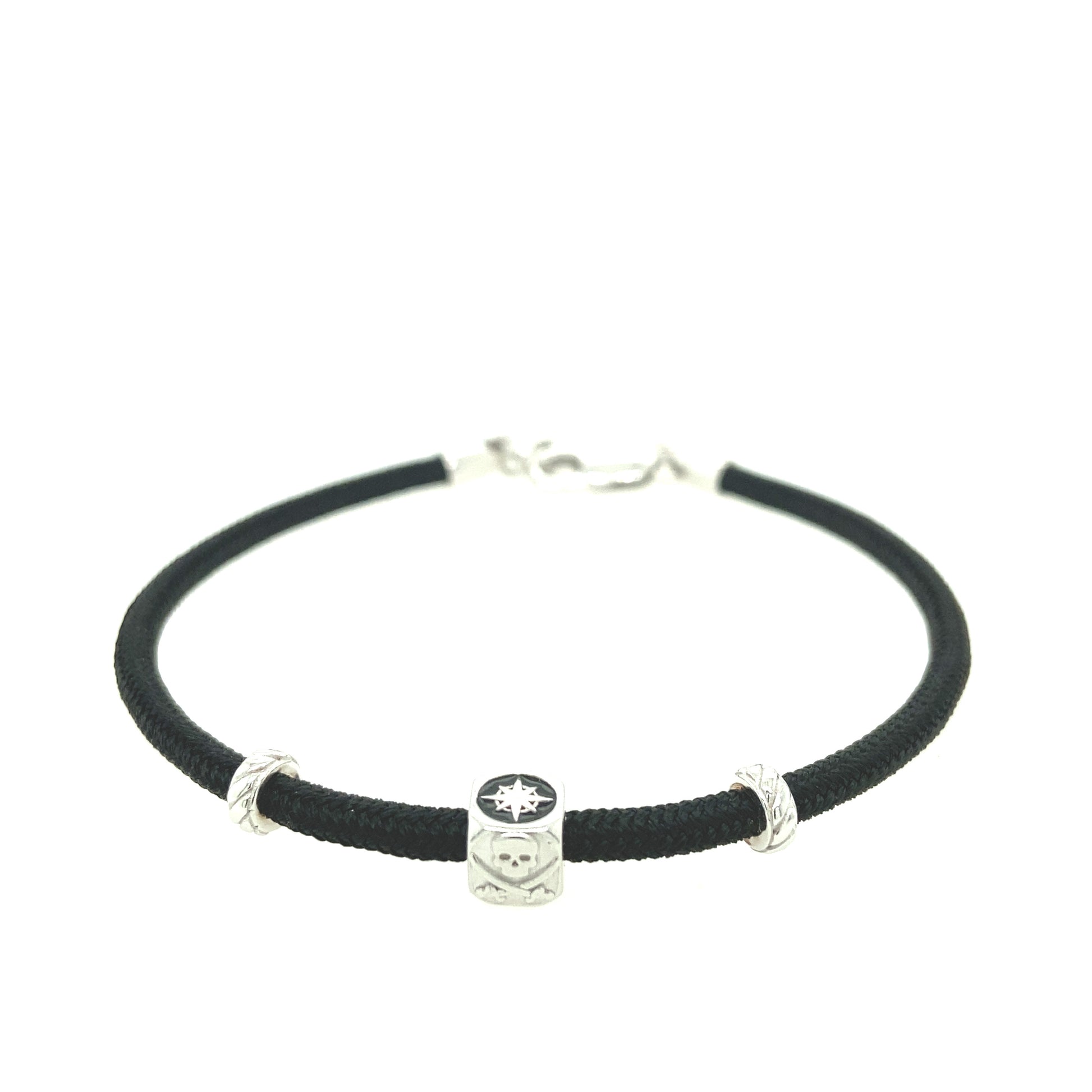 Black Nylon Cord Sterling Silver Charms Pirates | BORSARI | Luby 