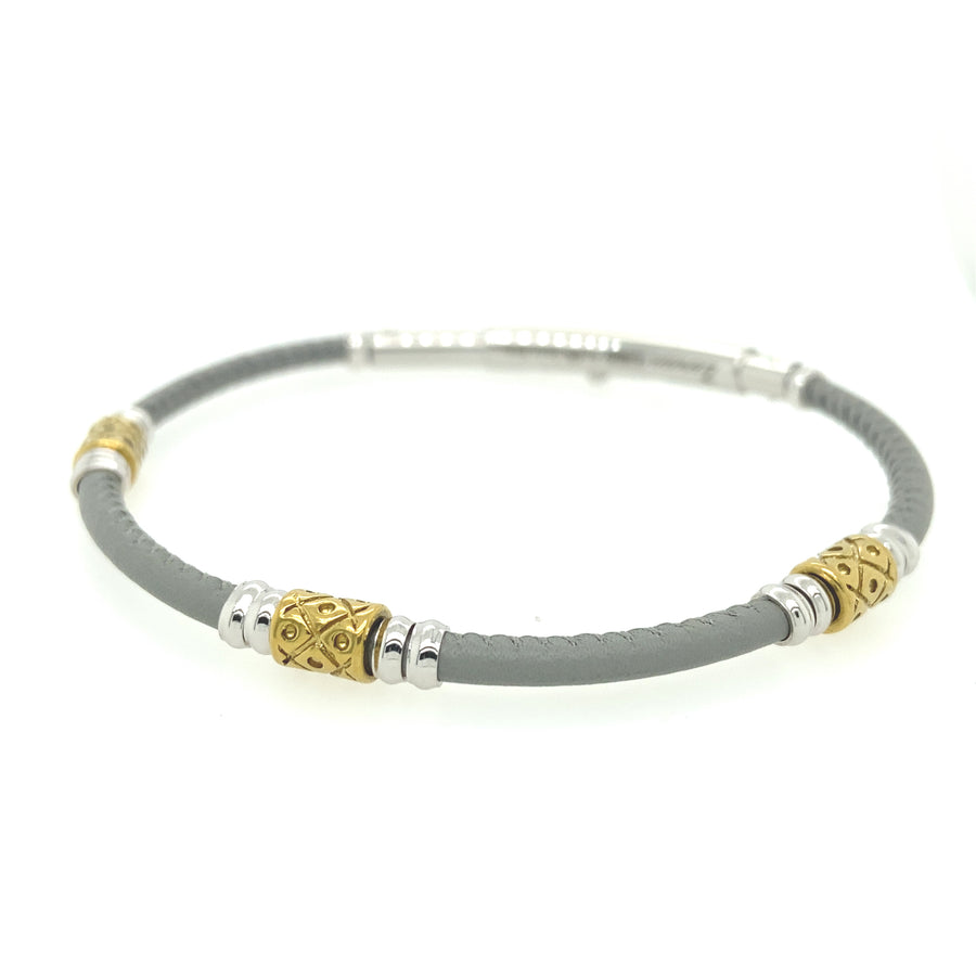 Pulsera de Cuero con Charms de Oro y Plata
