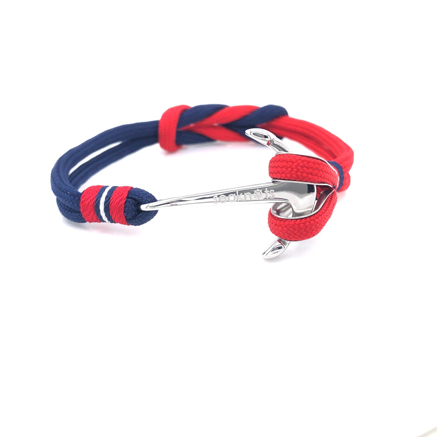 Navy Blue and Red Double Cord with Silver Anchor Bracelet (Blue-Red/Silver) | SEAKNOTS | Luby 