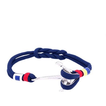 Navy Blue Double Cord with Silver Pulley and Nautical Flags Charms Bracelet (Blue/Silver) | Seaknots | Luby 